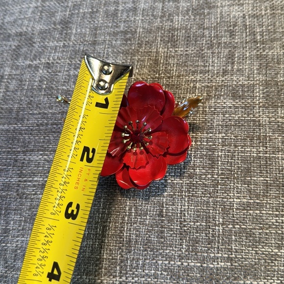 Vintage 60s Coro Enamel Flower Rhinestone Brooch - Picture 6 of 7